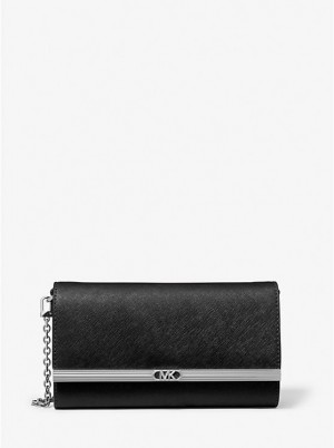 Michael Kors Mona Large Saffiano Leather Clutch Crossbody Taske Dame Sort | DKHAO1124