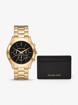 Michael Kors Oversized Slim Runway and Card Case Gift Set Ur Dame BLACK/GOLD | DKVRO1637