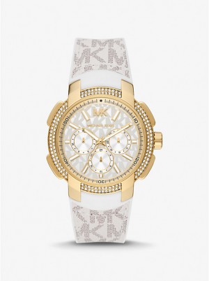 Michael Kors Oversized Sydney Pavé Gold-Tone and Logo Ur Dame VANILLA | DKJPG1643