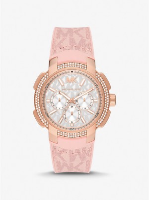 Michael Kors Oversized Sydney Pavé Rose Gold-Tone and Logo Ur Dame Lyserød | DKHAH1644