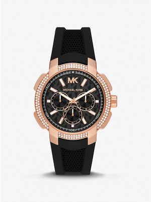 Michael Kors Oversized Sydney Pavé Rose Gold-Tone and Silicone Ur Dame Sort | DKGSJ1645