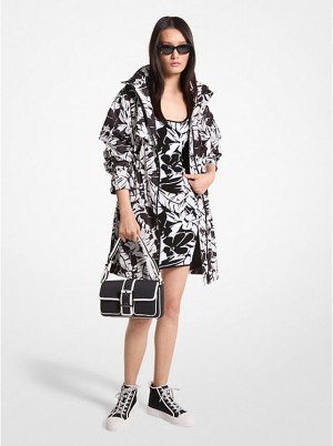 Michael Kors Palm Print Woven Anorak Jakke Dame BLACK/WHITE | DKEBS1397