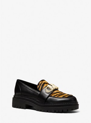 Michael Kors Parker Tiger Print Calf Hair and Leather Loafers Dame MARIGOLD | DKEBT1714