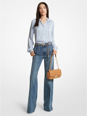 Michael Kors Pintucked Denim Wide-Leg Jeans Dame Blå Lyseblå | DKCTO1421