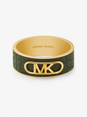 Michael Kors Precious Metal-Plated Brass and Crocodile Embossed Empire Logo Armring Dame Grøn | DKYXT1498