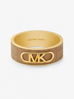 Michael Kors Precious Metal-Plated Brass and Crocodile Embossed Empire Logo Armring Dame Beige | DKTCY1499