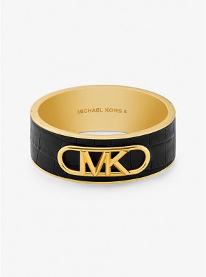 Michael Kors Precious Metal-Plated Brass and Crocodile Embossed Empire Logo Armring Dame Sort | DKRVU1500