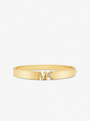 Michael Kors Precious Metal-Plated Brass Pavé Logo Armring Dame Guld | DKEBD1506