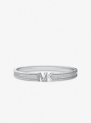 Michael Kors Precious Metal-Plated Brass Pavé Logo Armring Dame Sølv | DKRVF1507