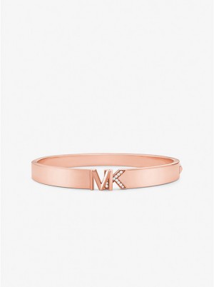 Michael Kors Precious Metal-Plated Brass Pavé Logo Armring Dame Lyserød Guld | DKTCG1508