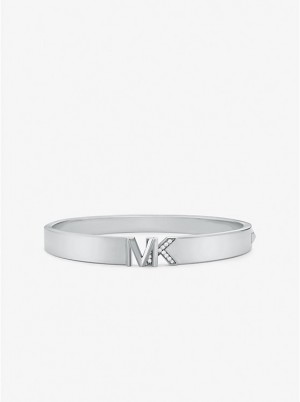 Michael Kors Precious Metal-Plated Brass Pavé Logo Armring Dame Sølv | DKYXH1509