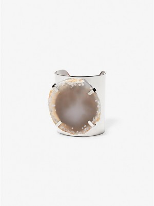 Michael Kors Precious Metal-Plated Brass and Agate Cuff Armbånd Dame SILVER/TAUPE | DKFDB1517