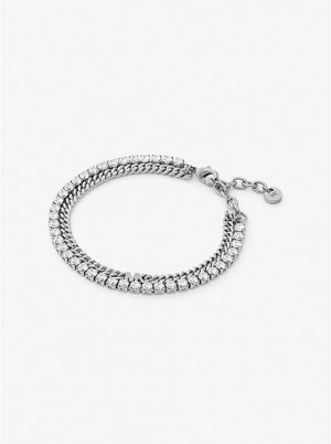 Michael Kors Precious Metal-Plated Brass Double Chain Tennis Armbånd Dame Sølv | DKLIW1522