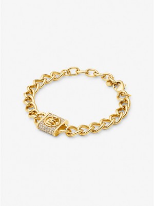 Michael Kors Precious Metal-Plated Brass Pavé Lock Curb Link Armbånd Dame Guld | DKVRY1526