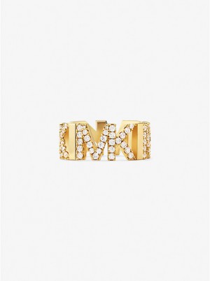 Michael Kors Precious Metal-Plated Brass Pavé Logo Ringe Dame Guld | DKVRR1578