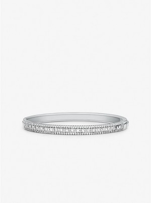 Michael Kors Precious Metal-Plated Sterling Silver Pavé Armring Dame Sølv | DKUZJ1510