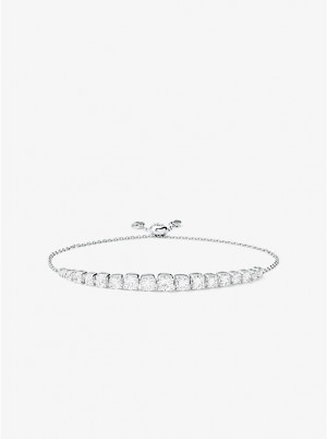 Michael Kors Precious Metal-Plated Sterling Silver Cubic Zirconia Slider Armbånd Dame Sølv | DKNWA1531