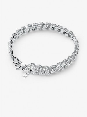 Michael Kors Precious Metal-Plated Sterling Silver Pavé Curb Link Armbånd Dame Sølv | DKVRD1533