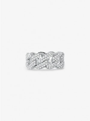 Michael Kors Precious Metal-Plated Sterling Silver Pavé Curb Link Ringe Dame Sølv | DKBET1579