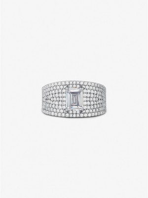 Michael Kors Precious Metal-Plated Sterling Silver Pavé Signet Ringe Dame Sølv | DKNWY1580