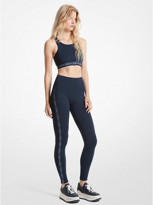 Michael Kors Recycled Nylon Blend Empire Logo Tape Leggings Dame MIDNIGHTBLUE | DKBEA1423