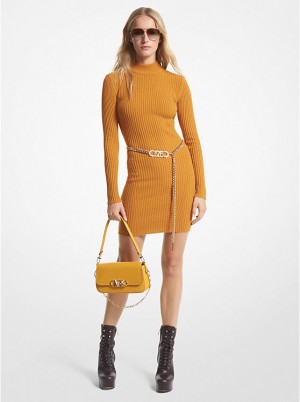 Michael Kors Ribbed Merino Wool Blend Kjole Dame MARIGOLD | DKNWH1320