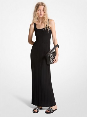 Michael Kors Ribbed Stretch Knit Maxi Kjole Dame Sort | DKBEZ1324