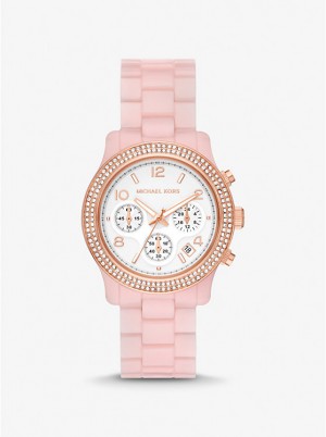 Michael Kors Runway Pavé Rose Gold-Tone and Blush Acetate Ur Dame BLUSH | DKYXP1665