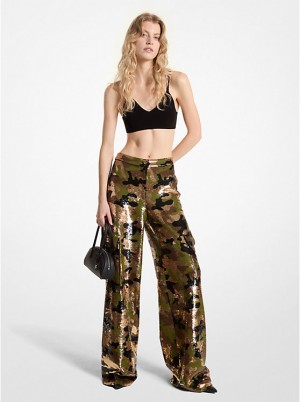 Michael Kors Sequined Camouflage Wide-Leg Cargo Bukser Dame Mørke | DKOKR1443