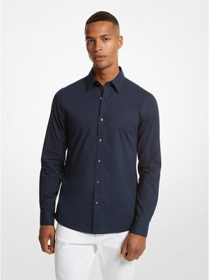 Michael Kors Slim-Fit Stretch-Cotton Skjorte Herre MIDNIGHT | DKYXR2226