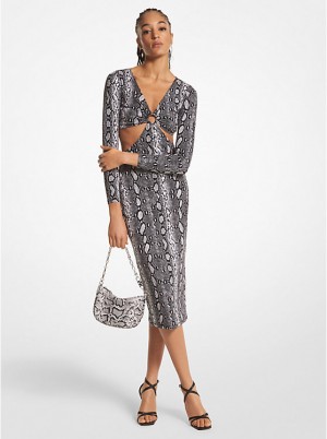 Michael Kors Snake Print Matte Jersey Cutout Kjole Dame Sort | DKDKT1336