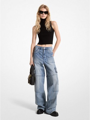 Michael Kors Stretch Denim Wide-Leg Cargo Jeans Dame Blå Lyseblå | DKVRP1422