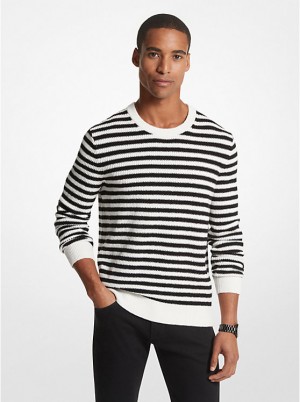 Michael Kors Striped Cotton Blend Sweater Herre Sort | DKNWU2256