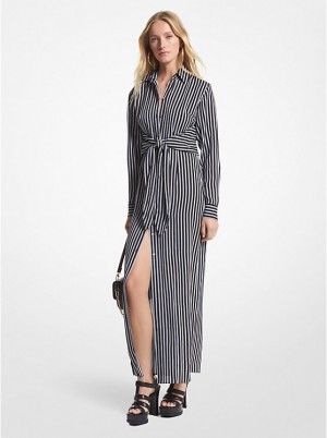 Michael Kors Striped Georgette Tie-Front Shirt Kjole Dame Sort | DKTCS1343