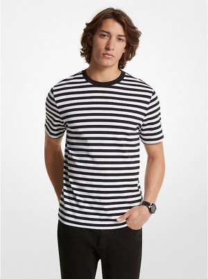 Michael Kors Striped Pima Cotton T Shirts Herre Sort | DKCTD2262