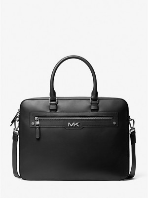 Michael Kors Varick Large Leather Mappe Herre Sort | DKWNG2129