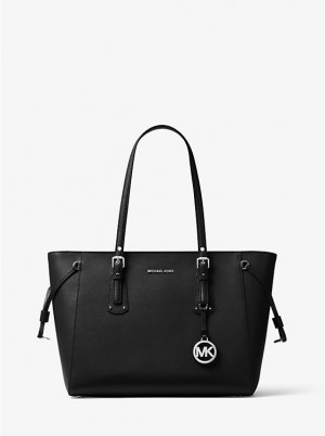 Michael Kors Voyager Medium Crossgrain Leather Mulepose Dame Sort | DKKOQ1278